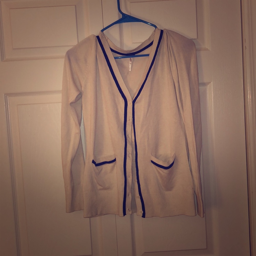 Women’s White and Black Button Up Sweater